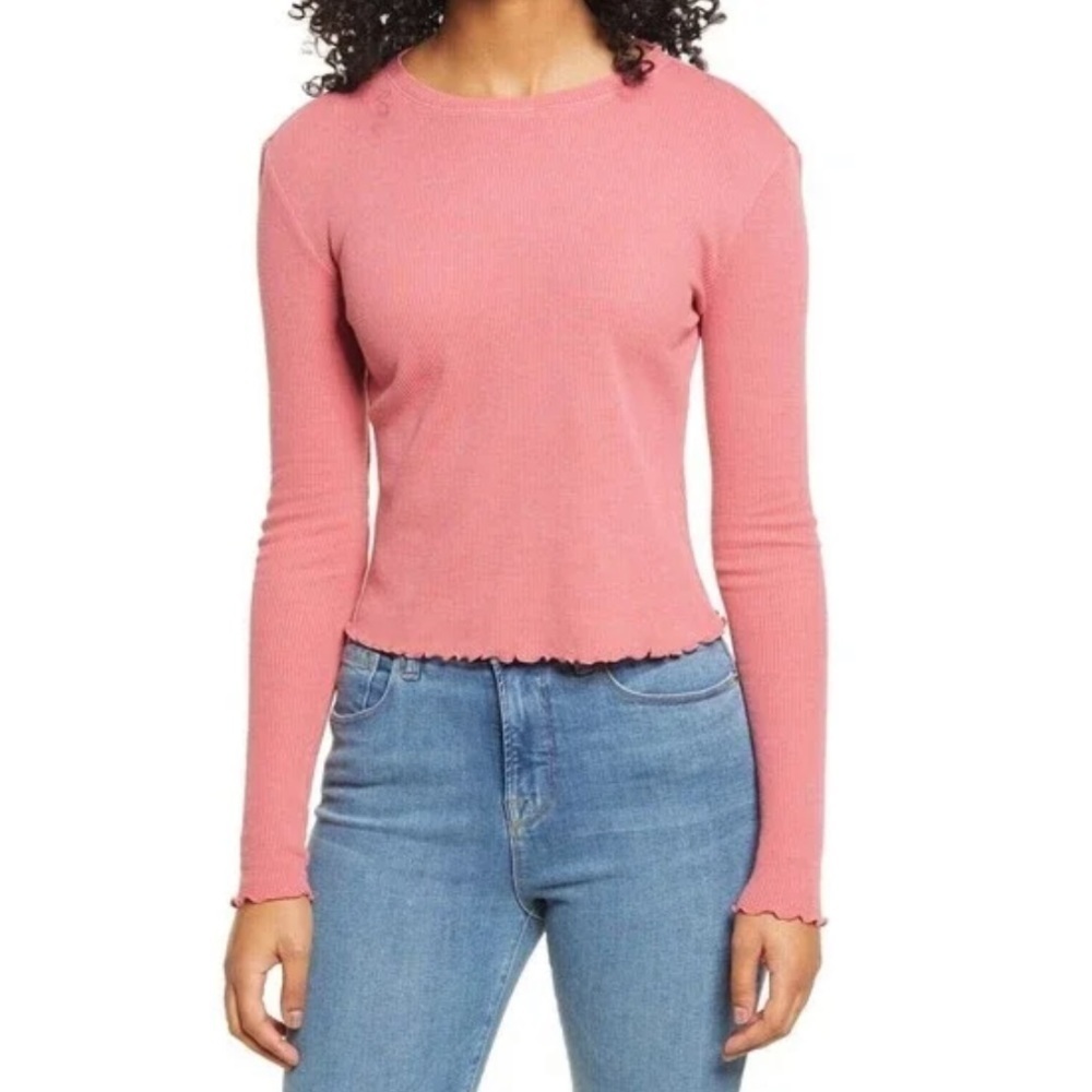 Brass Plum BP Nordstrom nwt long sleeve waffle knit scalloped edge thermal top